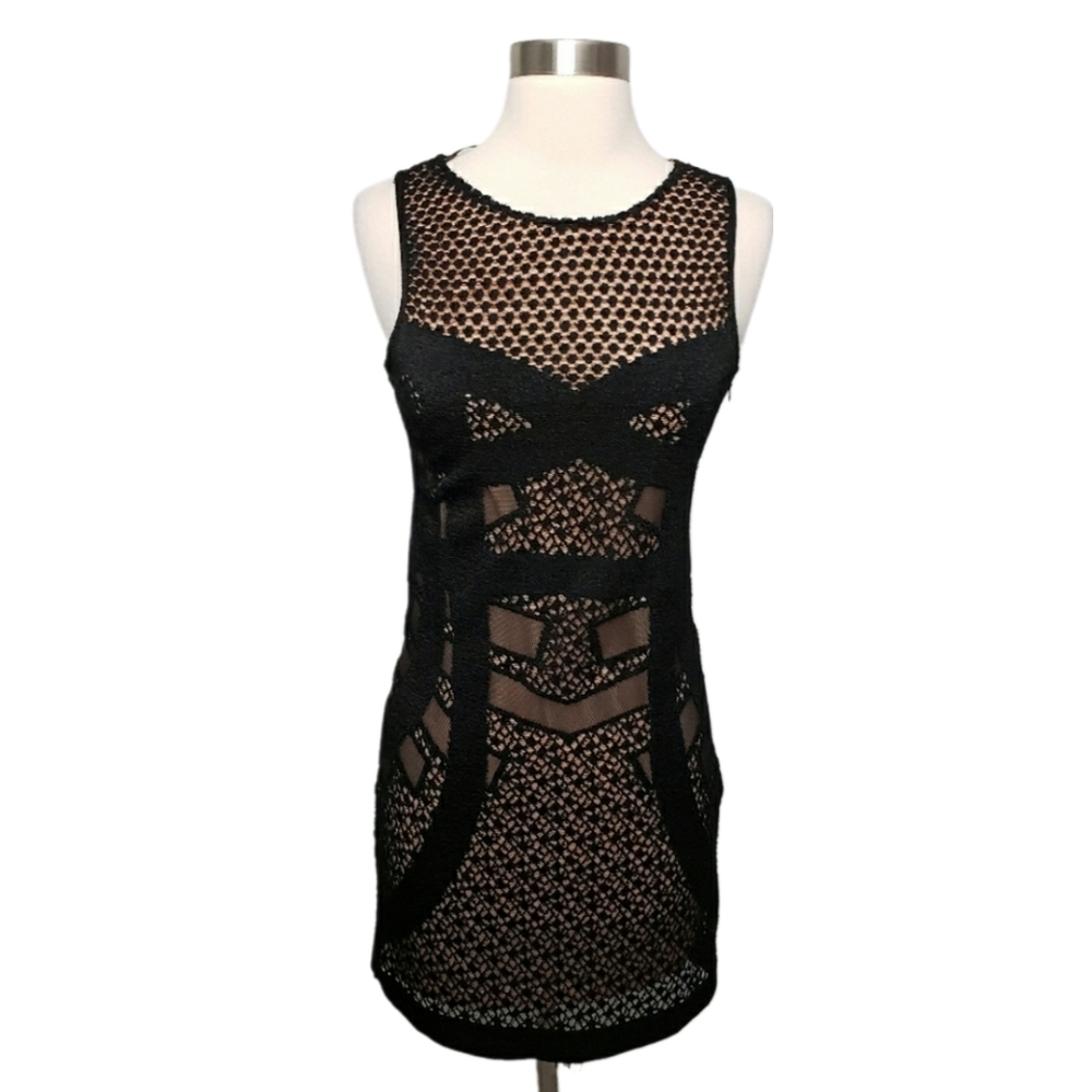 NWT ZARA XS Black Mesh Overlay Lace Bodycon Sexy Mini Cocktail Dress
